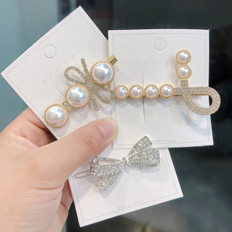 Wholesale Pearl Studded Diamond Bow Hair Clips